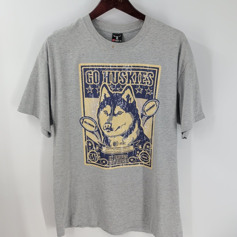 Vtg Y2K‎ Washington Huskies Hanes Beefy-T Mens Heather Gray Graphic Shirt Size L